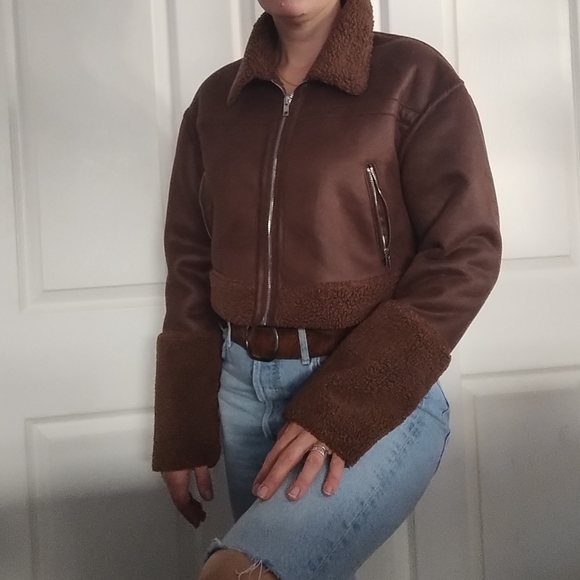 Faux Shearling  Bomber Jacket Medium - Picture 6 of 10
